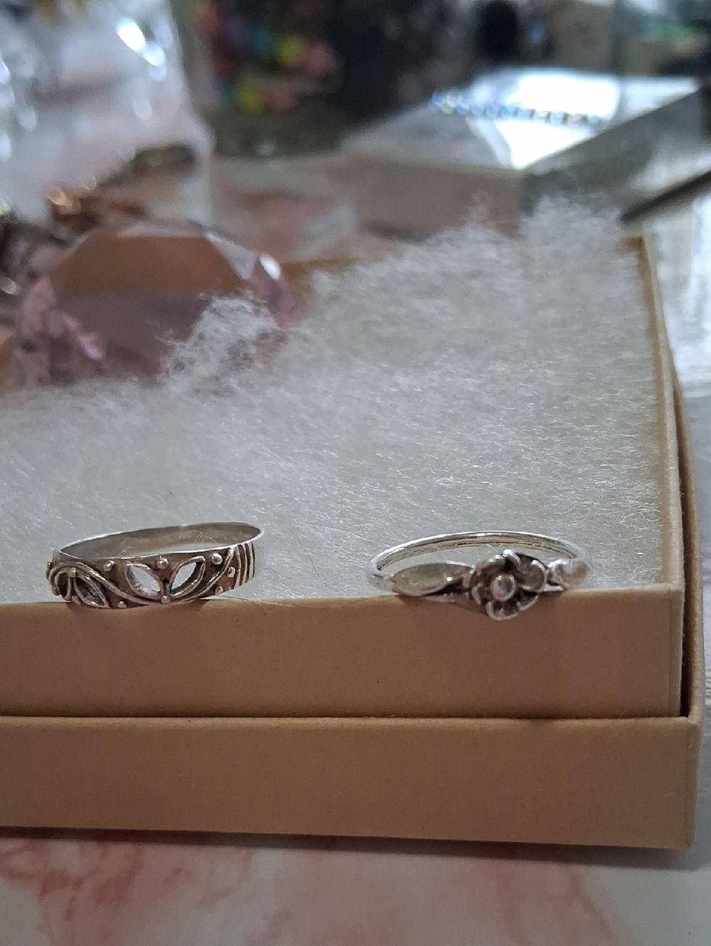 Sterling Silver Floral Stackable Rings - Silver